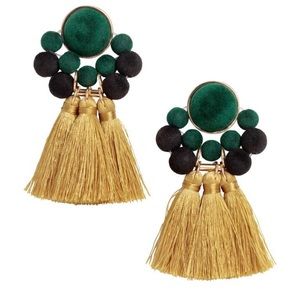 Tassel Earrings - Green/Black/Gold